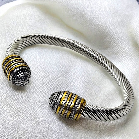 Luxury Stainless Steel Bangle Bracelet Gold & Sterling Silver Plated - Picture 1 of 6